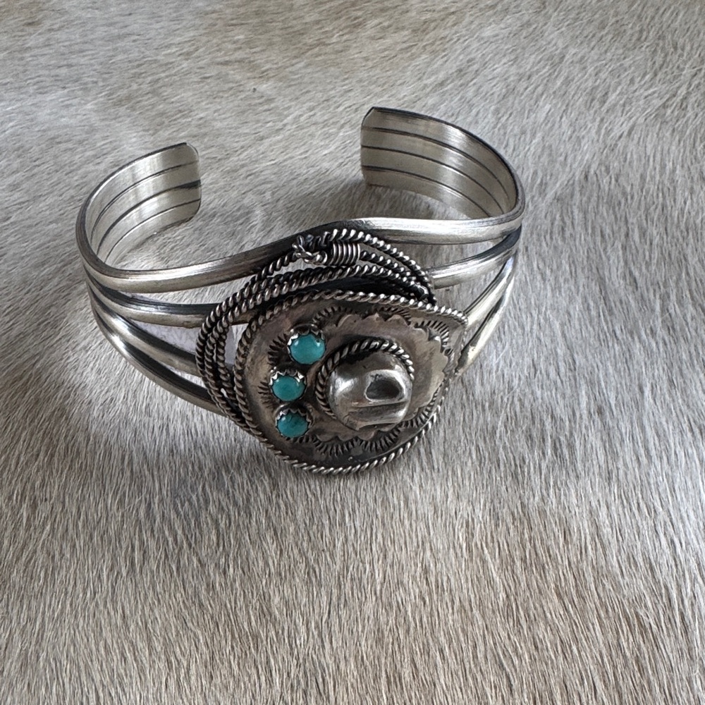 Navajo Bobby Platero Sterling Silver and Turquoise Cowboy Hat Bracelet